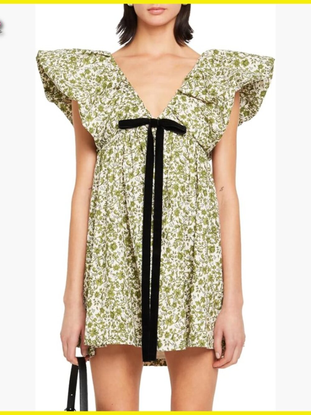 Floral Print Mini Dress V-Neck Puff Sleeve Babydoll Bow Boho Chic Casual